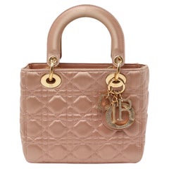 Lady Dior Small My AbcDior Beige Silk Handbag Crystal Charms