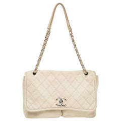 Chanel Light Beige Nubuck Leather Split Pocket Flap Bag