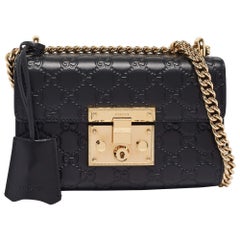 Gucci Black Guccissima Leather Small Padlock Shoulder Bag