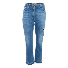 Elisabetta Franchi Blue Ripped Denim Straight-Leg Jeans L Waist 31"