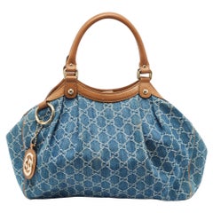 Gucci Blue/Brown GG Denim and Leather Medium Sukey Tote