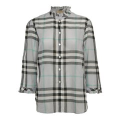 Burberry Grey Checked Cotton Ruffled Shirt S