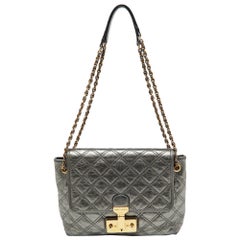 Marc Jacobs Metallic Quilted Leather Pushlock Flap Shoulder Bag