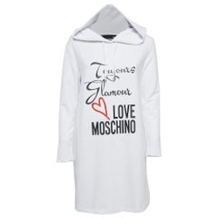 Love Moschino White Printed Cotton Hoodie Dress S