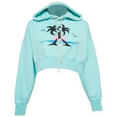 Palm Angels Seafoam Grüner Hugging-Baumwoll-Crop- Hoodie mit Palmendruck XS