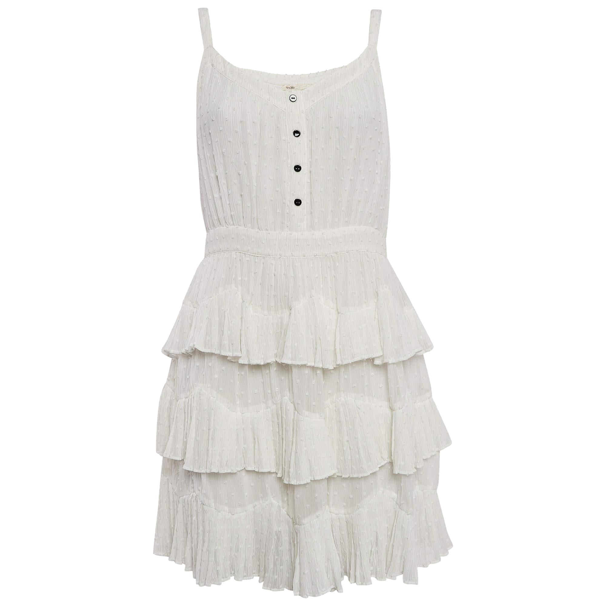 Maje White Swiss Dots Chiffon Tiered Rustivan Short Dress L