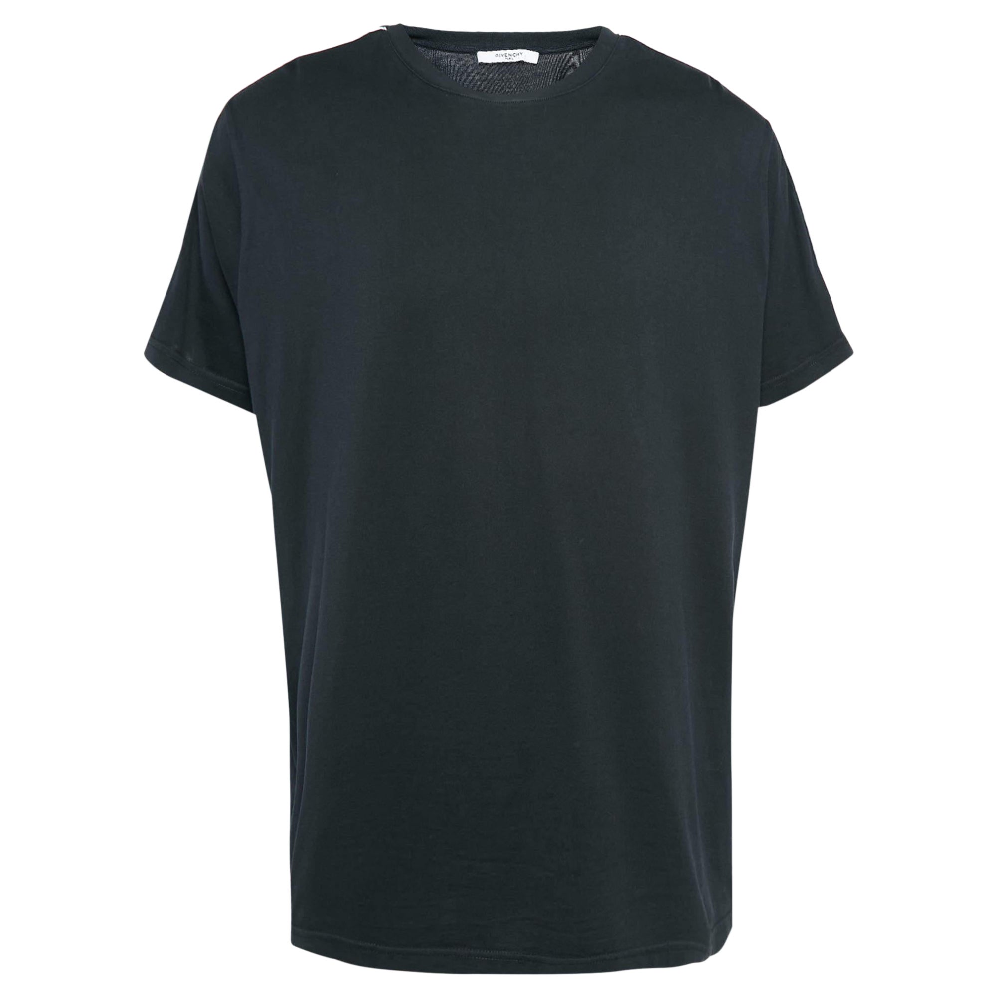 Givenchy - Maglietta girocollo in cotone nero con logo a nastro XL in vendita