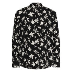 Saint Laurent Black Floral Print Silk Buttoned Shirt M