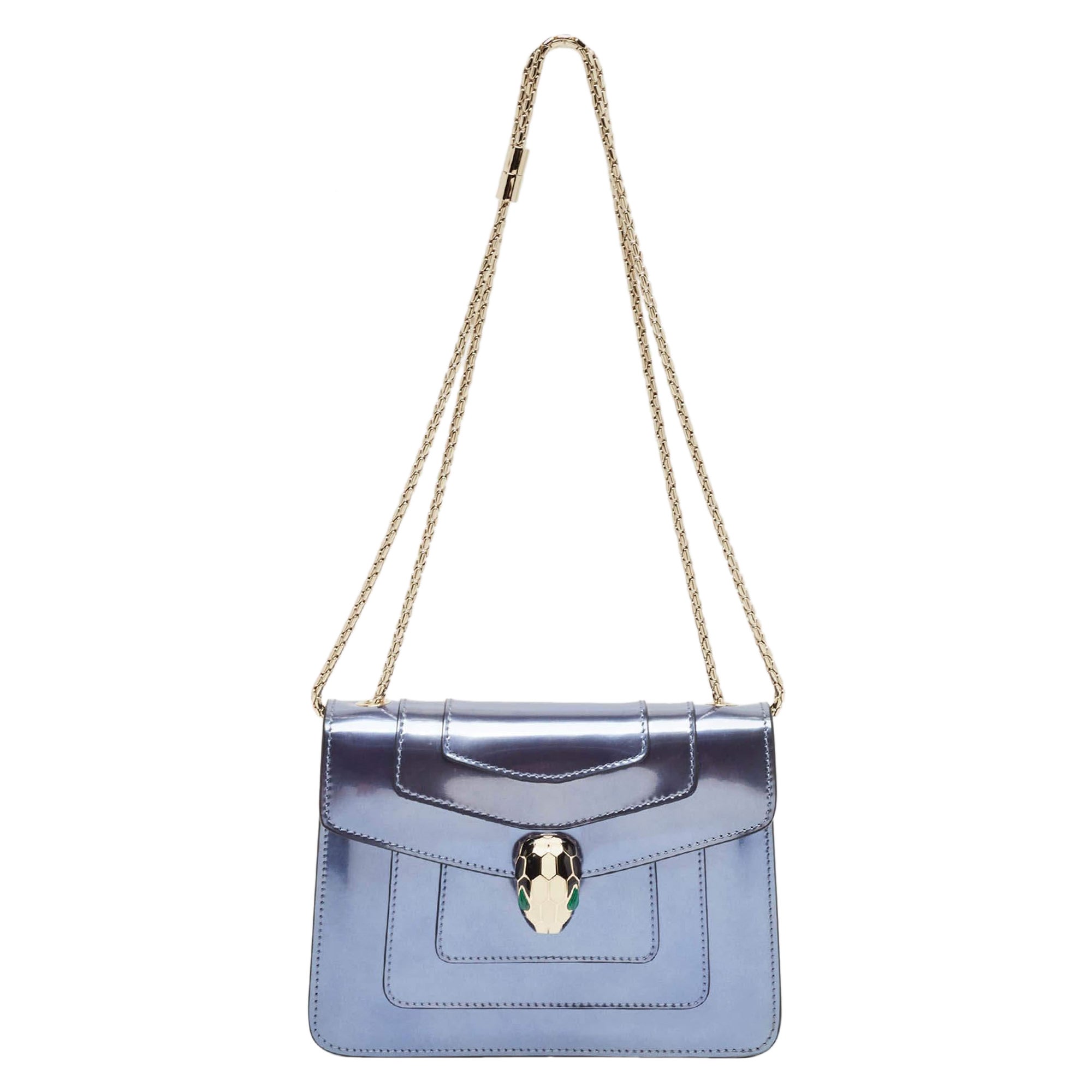 Bvlgari Blue Patent Leather Small Serpenti Forever Shoulder Bag For Sale