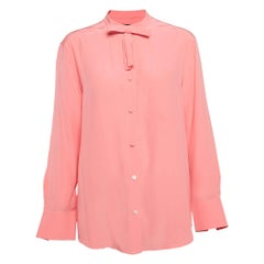Louis Vuitton Pink Silk Button Front Bow Detail Shirt M