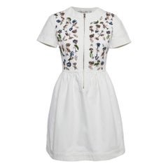 Christian Dior White Floral Beaded Cotton Mini Dress M