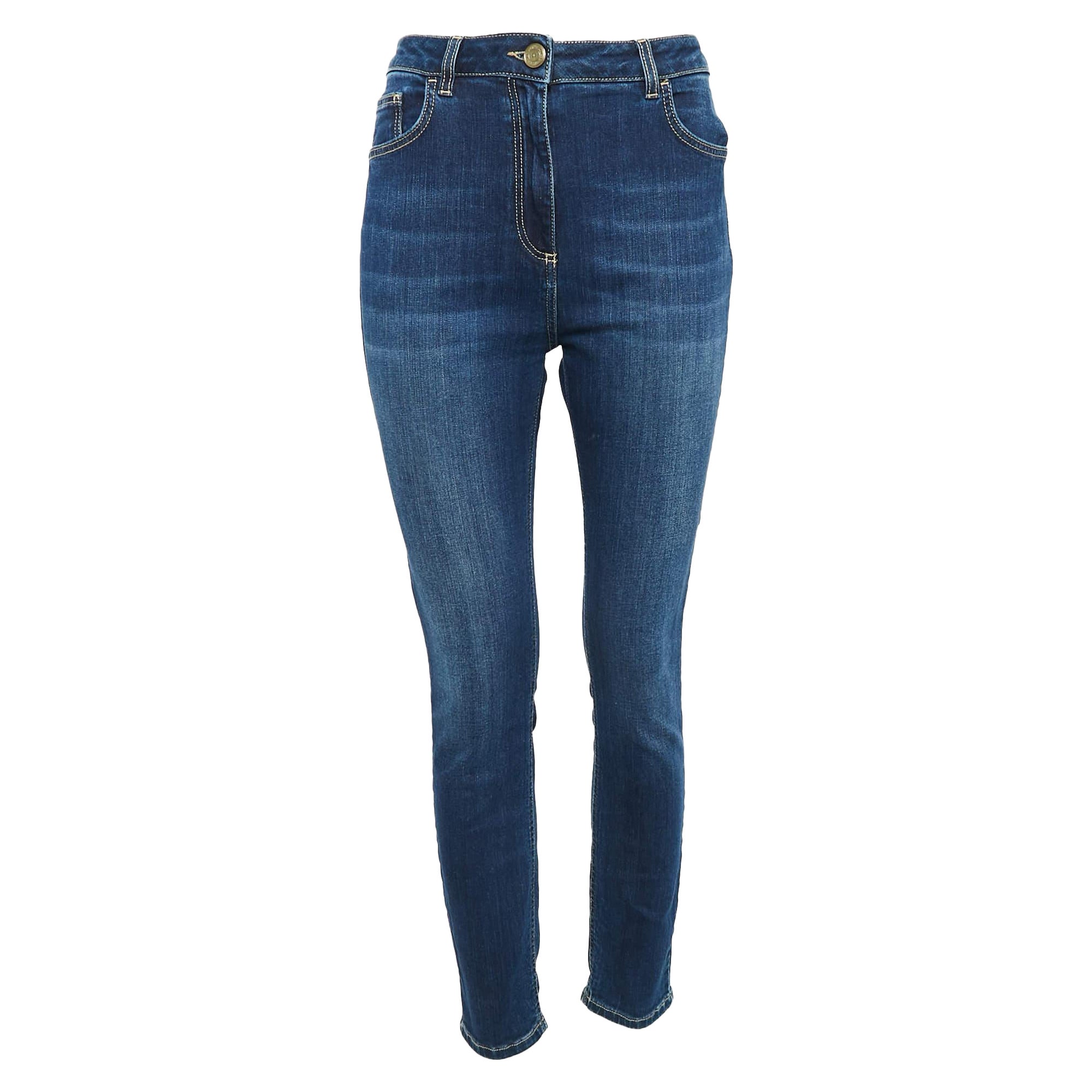 Elisabetta Franchi Blue Denim High Rise Jeans L Waist 31" For Sale
