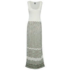 M Missoni Ivory White Chevron Pattern Knit Sleeveless Maxi Dress L