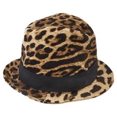 Dolce & Gabbana Brown Leopard Print Velvet Fedora Hat M