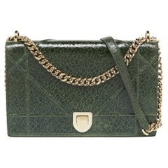 Dior Green Crackle Leather Large Diorama Flap Shoulder Bag