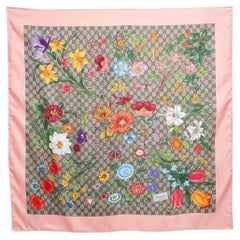 Gucci Brown/Pink GG Flora Print Silk Square Scarf