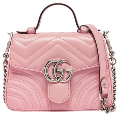 Gucci Pink matelassé Leather Mini GG Marmont Top Handle Bag