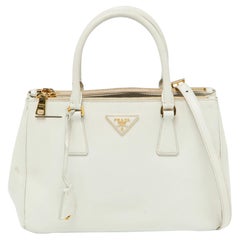 Prada White Saffiano Leather Medium Galleria Double Zip Tote