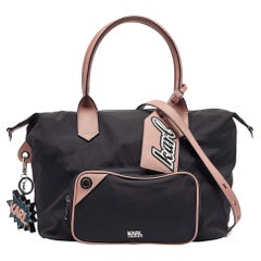 Karl Lagerfeld - Fourre-tout à poche frontale en cuir et nylon noir/rose