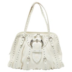 Dior White Leather Buckle Detail Zip Satchel
