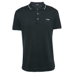 Z Zegna Black Logo Embroidered Cotton Knit Polo L