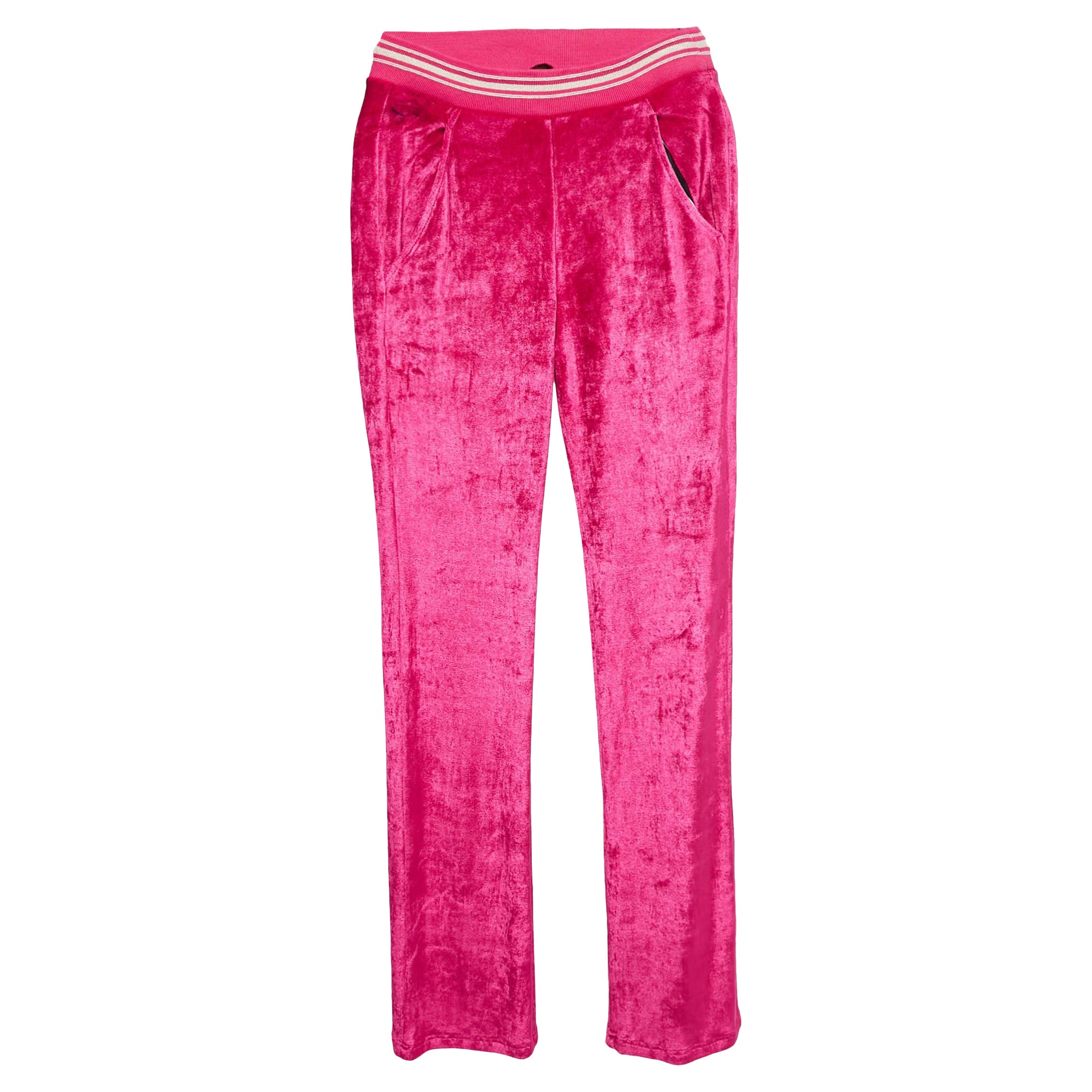 Roberto Cavalli Pink Embroidered Velvet Knit Pants S For Sale