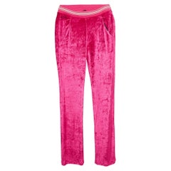 Roberto Cavalli Pink Embroidered Velvet Knit Pants S