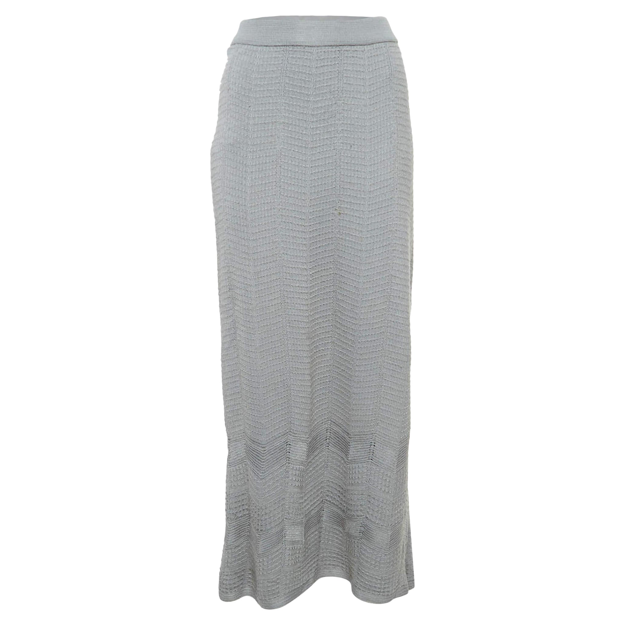 M Missoni Grey Chevron Knit Maxi Skirt S For Sale