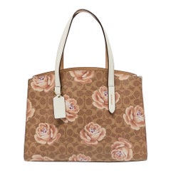 Coach Brown/White Signature Floral Coated Canvas Leather Charlie Carryall Tote