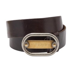Dolce & Gabbana Dark Brown Leather Oval Logo Buckle Belt 95CM