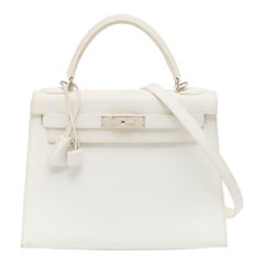 Hermes Blanc Epsom Leder Palladium Finish Kelly Sellier 28 Tasche