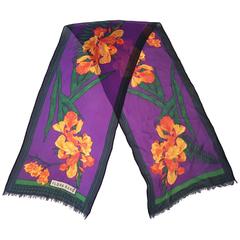 80s Flora Kung Printed Silk Chiffon Crepe Scarf 11