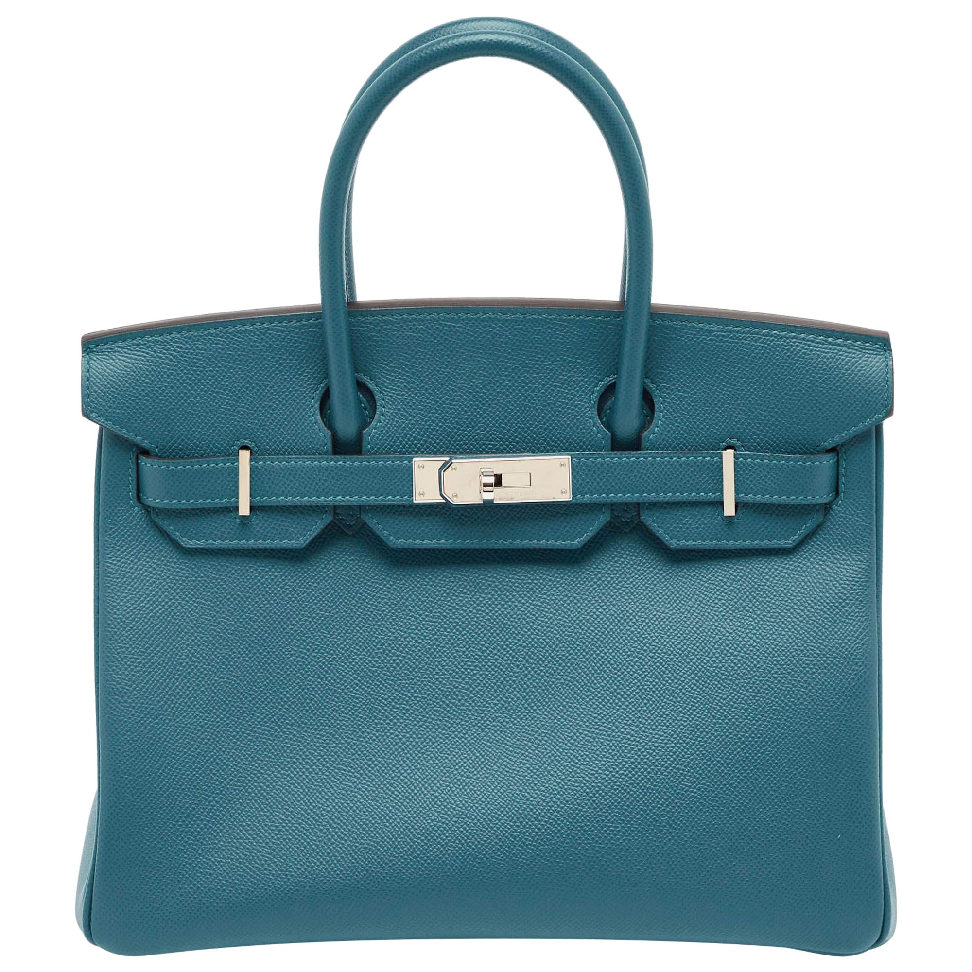 Hermes Bleu De Galice Epsom Leather Palladium Finish Birkin 30 Bag For Sale