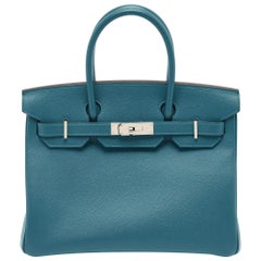Hermes Bleu De Galice Epsom Leather Palladium Finish Birkin 30 Bag