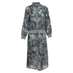 Brunello Cucinelli Grey Ramage Paillete Silk Cardigan and Skirt S