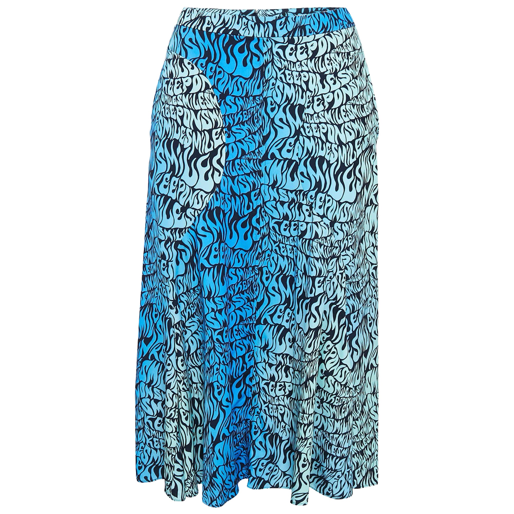 Stella McCartney Blue Printed Crepe de Chine Midi Skirt S For Sale