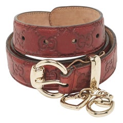 Gucci Red Guccissima Leather GG Heart Charm Buckle Belt 90CM