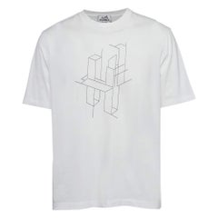 Hermes White  Embroidered Cotton Crew Neck T-Shirt L