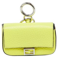 Fendi Neon Yellow Leather Nano Baguette Keychain/Bag Charm