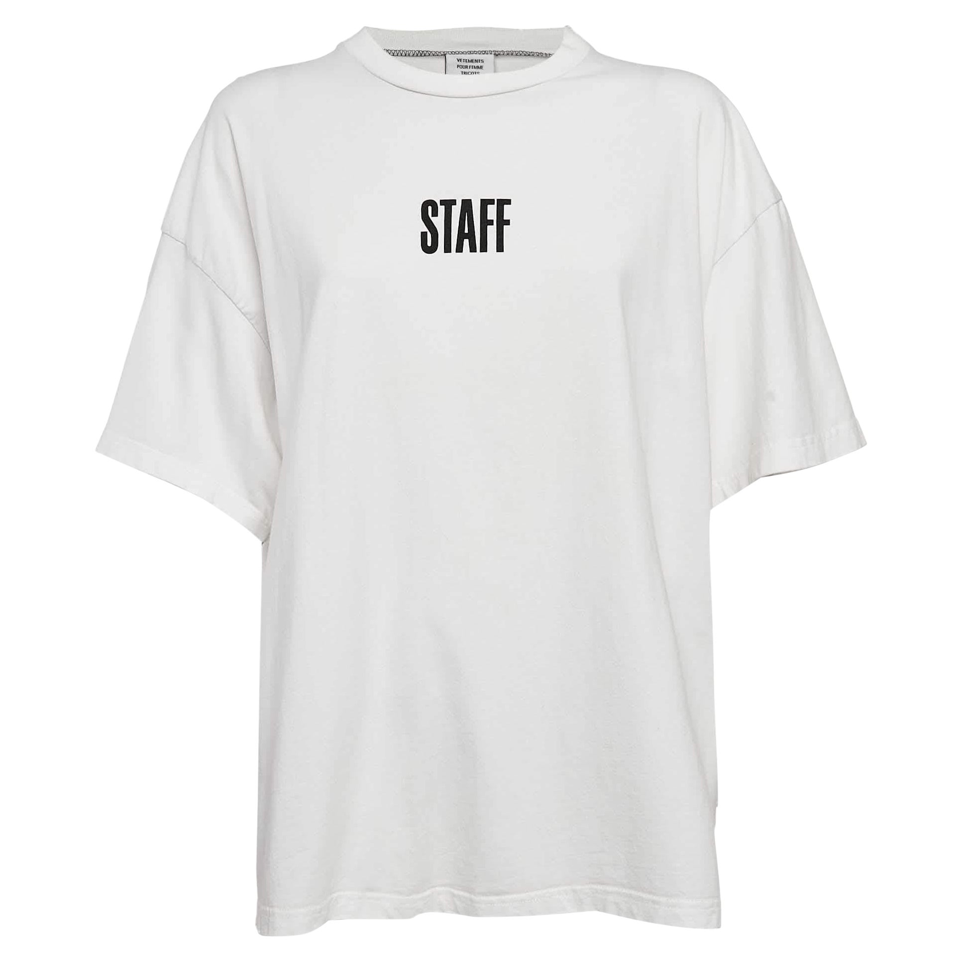 Vetements X Hanes White Staff Print Cotton Oversized T-Shirt M For Sale
