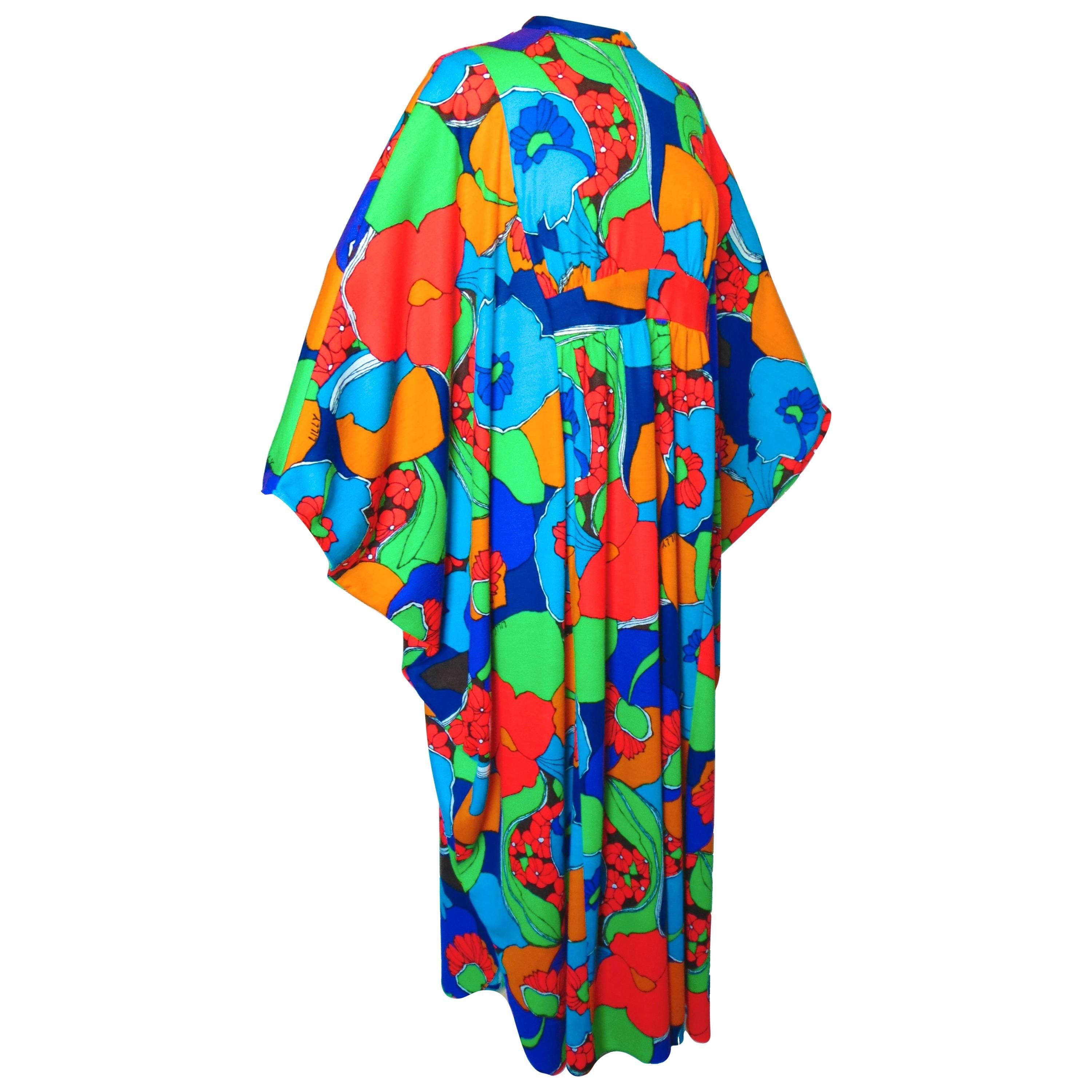 Lilly Pulitzer Kaftan Dress Vibrant Graphic Floral Print One Size Fits Most 70s