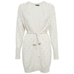 Max Mara Off White Embellished Knit Open Front Cardigan M
