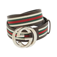 Cinturón Gucci Marrón de lona y piel con hebilla G entrelazada 95CM