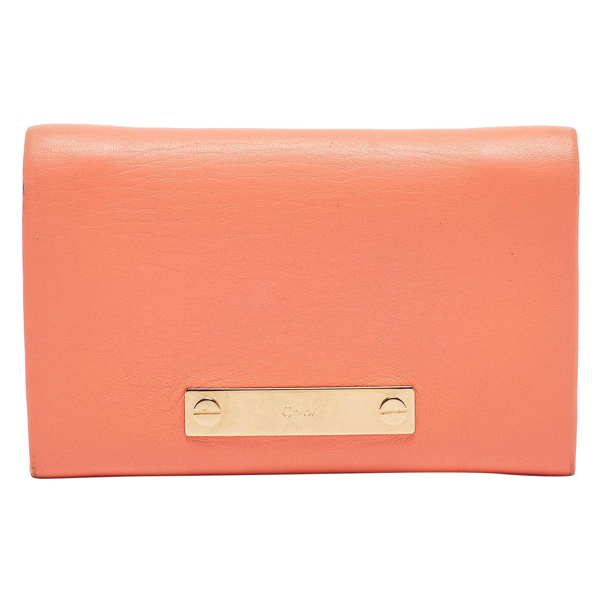Chloe Orange Leather Fold Over Flap Wallet
