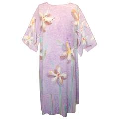 Elizabeth Arden The Salon Watercolor Silk Kaftan Dress with Angel Sleeves M 80s 6