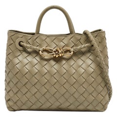 Bottega Veneta Travertine Intrecciato Leather Small Andiamo Top Handle Bag
