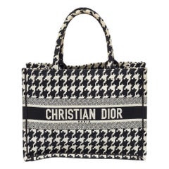 Dior Black/White Embroidered Macro Houndstooth Canvas Medium Book Tote