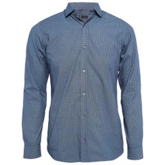 Z Zegna Blaues bedrucktes Baumwollhemd mit Knopfleiste vorne S