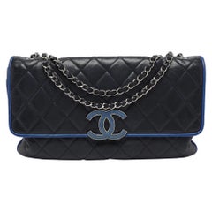 Chanel Navy Blue Quilted Leather Divine Flap Bag