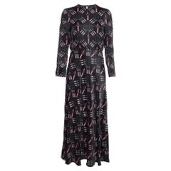 Valentino Black Printed Textured Crepe Maxi Dress S